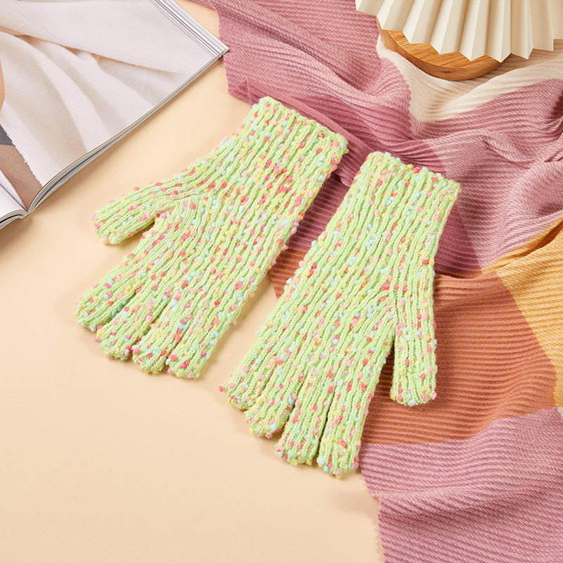 Women's Fleece-lined Candy Color Fashion Open Finger Gloves