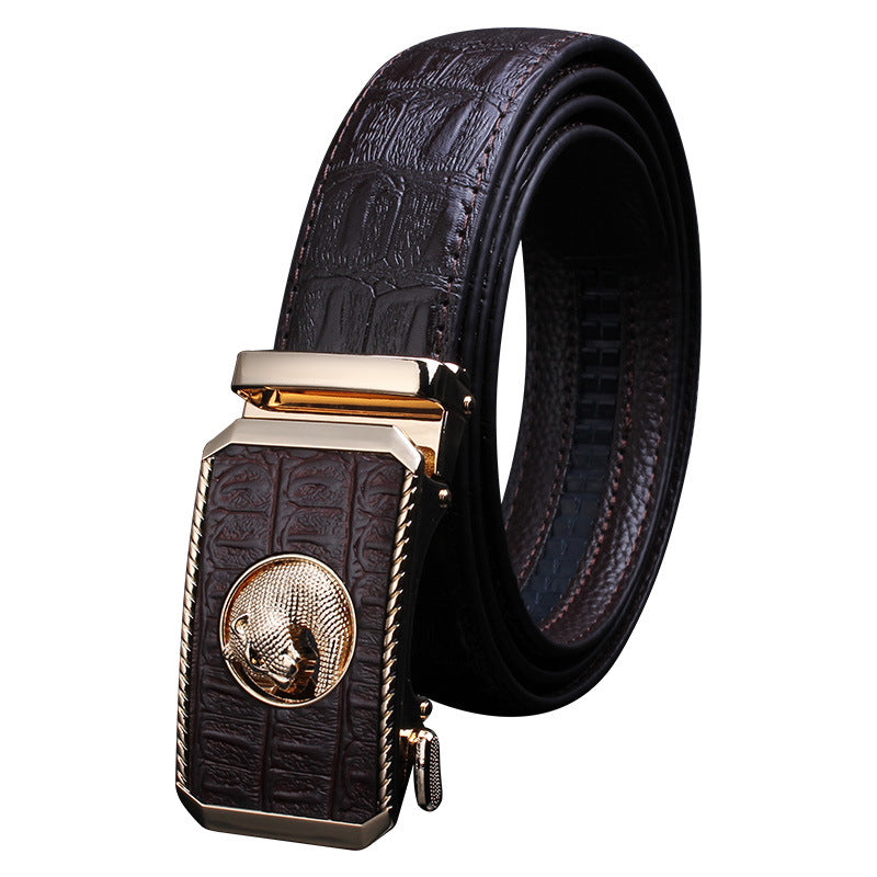 Men's Pattern Cowhide Leather Comfort Click Waist Belts