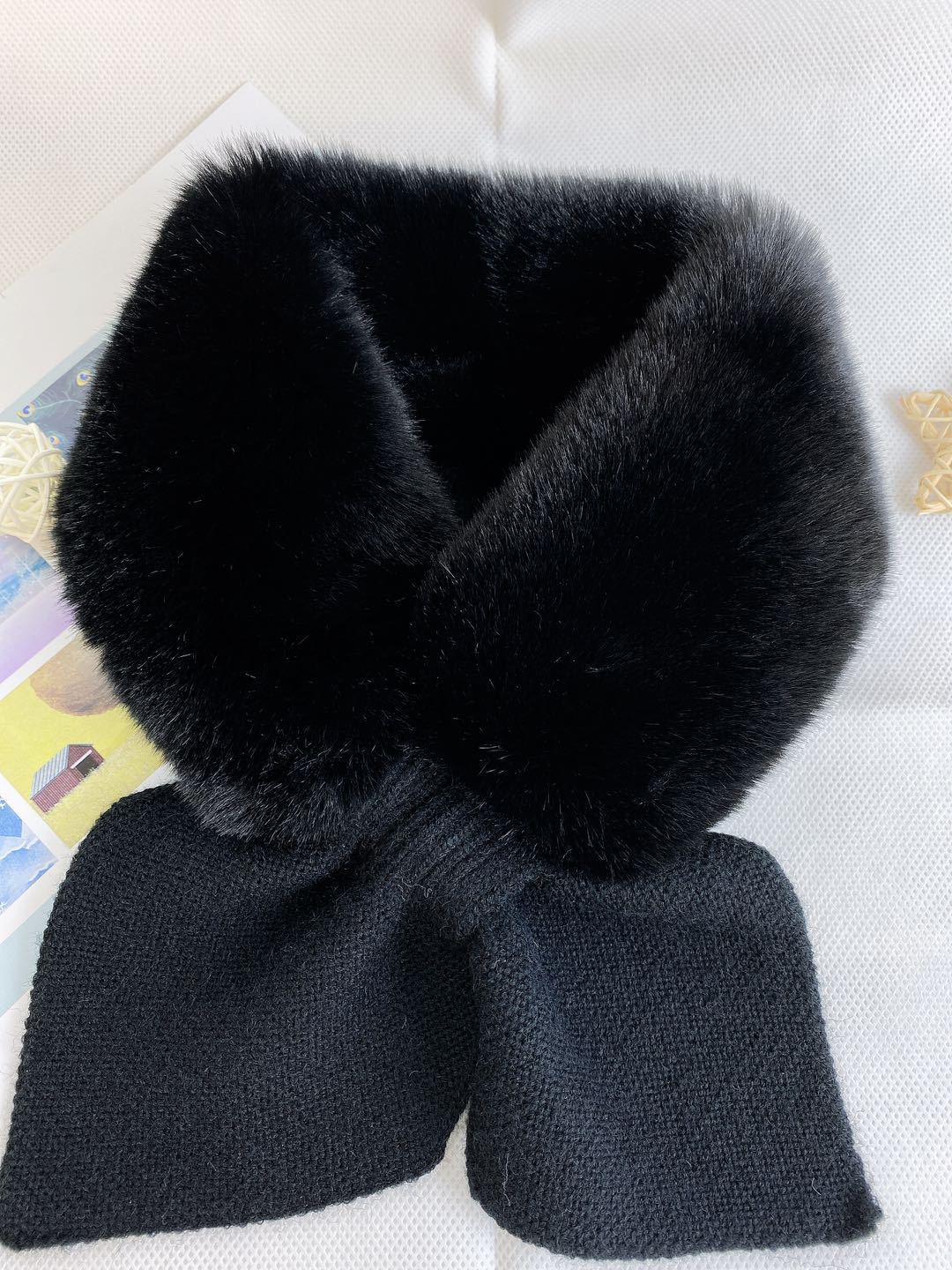 Women's Rex Rabbit Furry Korean Style Versatile Cross Small Dovetail Scarfs