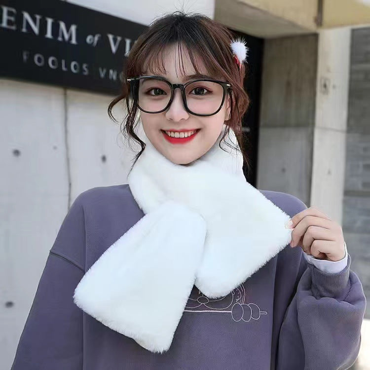 Women's Rex Rabbit Furry Korean Style Versatile Cross Small Dovetail Scarfs