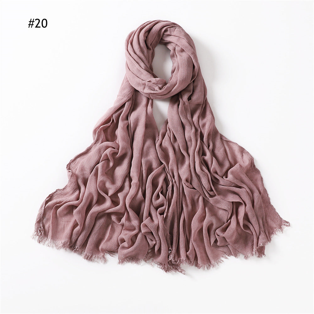 Women's Pleated Solid Color Rayon Split Breathable Scarfs