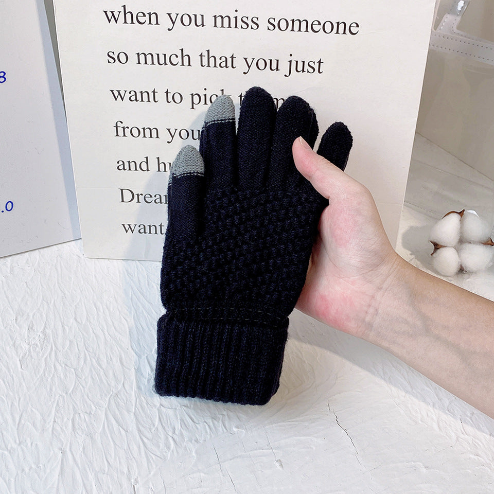 Women's Knitted Knitting Wool Winter Cold Protection Thickening Fleece-lined Candy Gloves