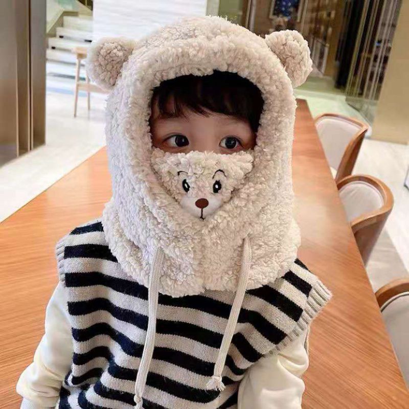 Children's Warm Mask Integrated Fleece-lined Thickened Windproof Kids' Headwear