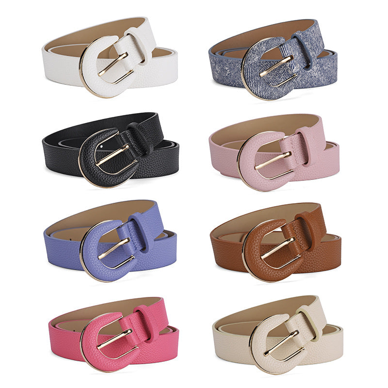 Women's Bag Buckle Lychee Pattern Simple Decorative Jeans Belts