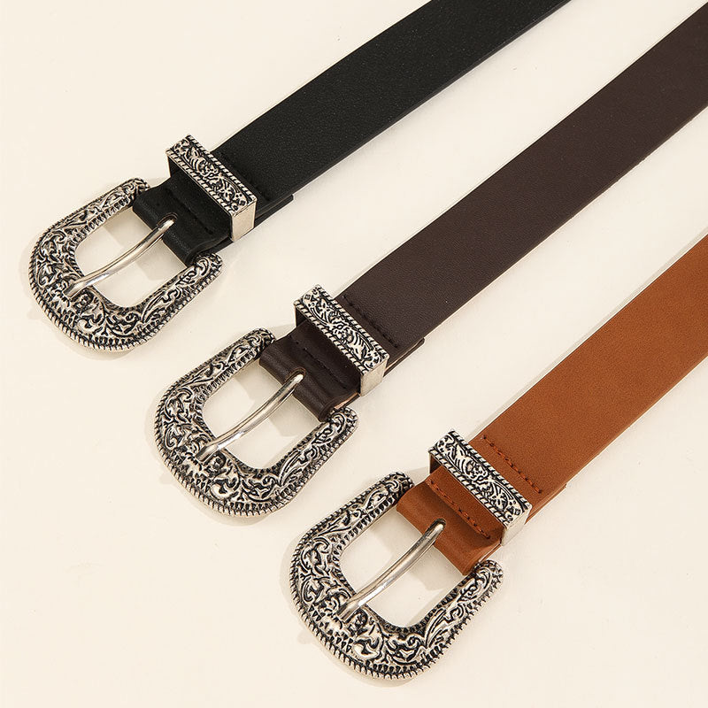 Women's & Men's Fashion Carved Buckle Decorative Double Elegant Belts