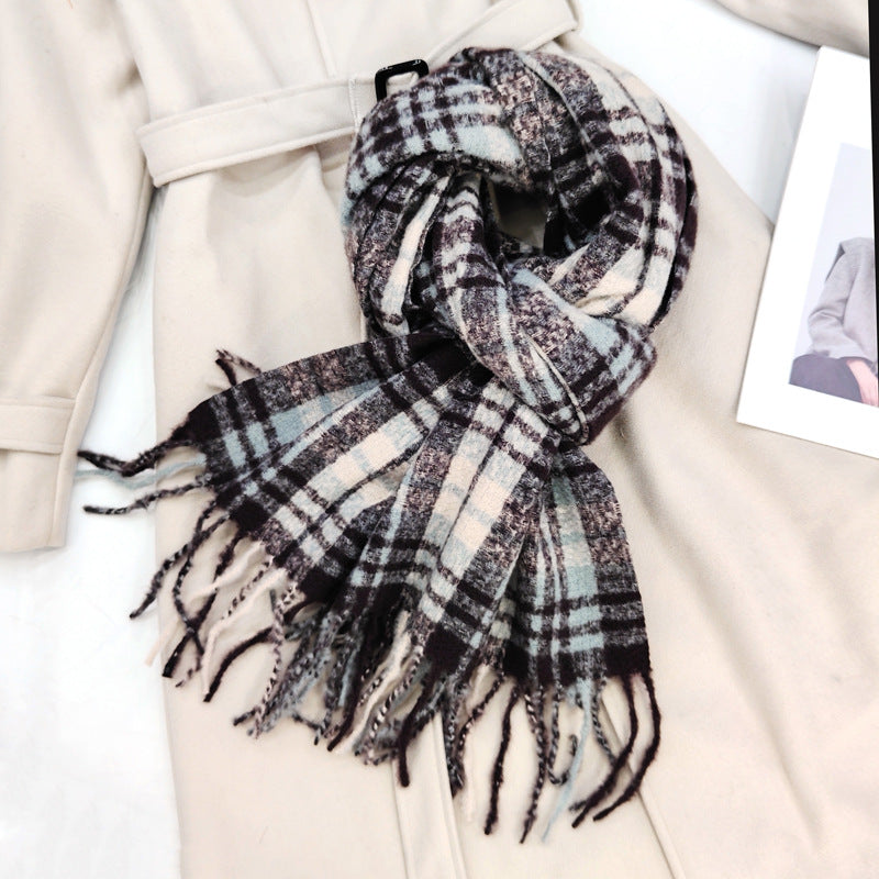 Women's Winter Contrast Color Couple Warm Plaid Scarfs