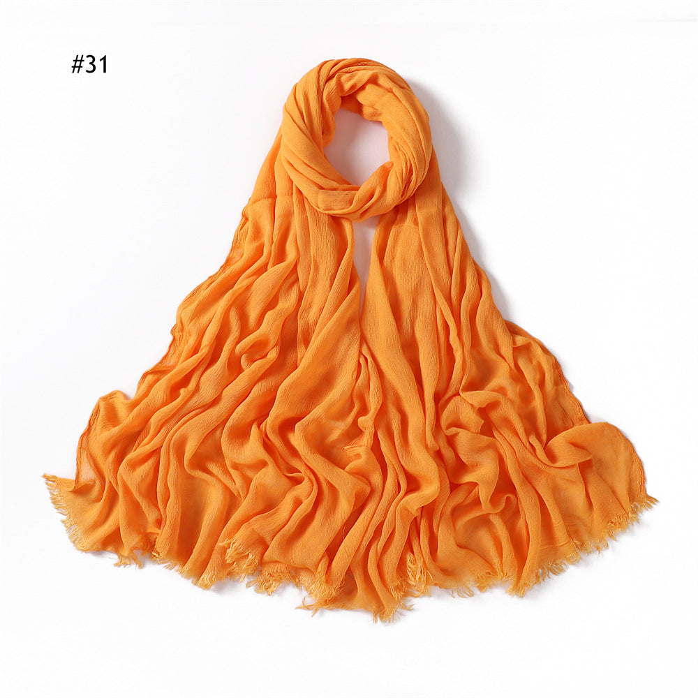 Women's Pleated Solid Color Rayon Split Breathable Scarfs