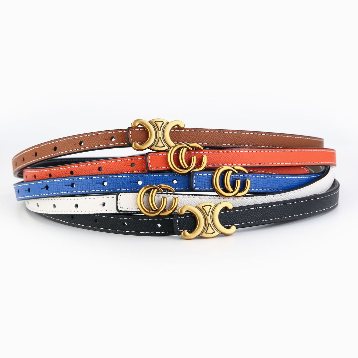 Women's Genuine Leather Letter Two-tone Double-sided Alloy Belts