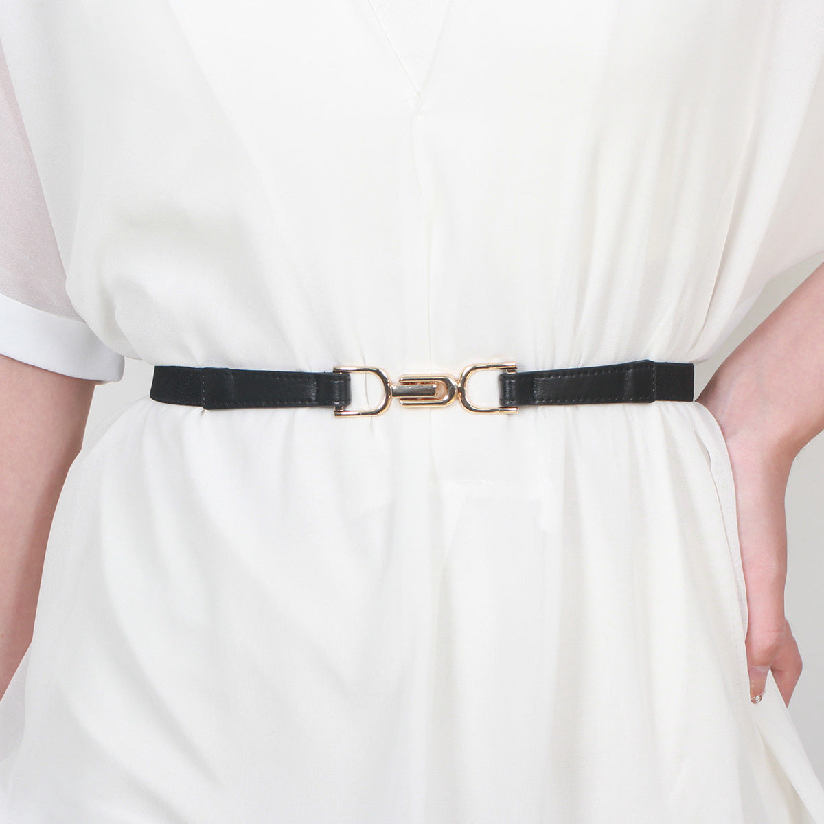 Women's Pair Of Buckles Thin Decoration Dress Belts