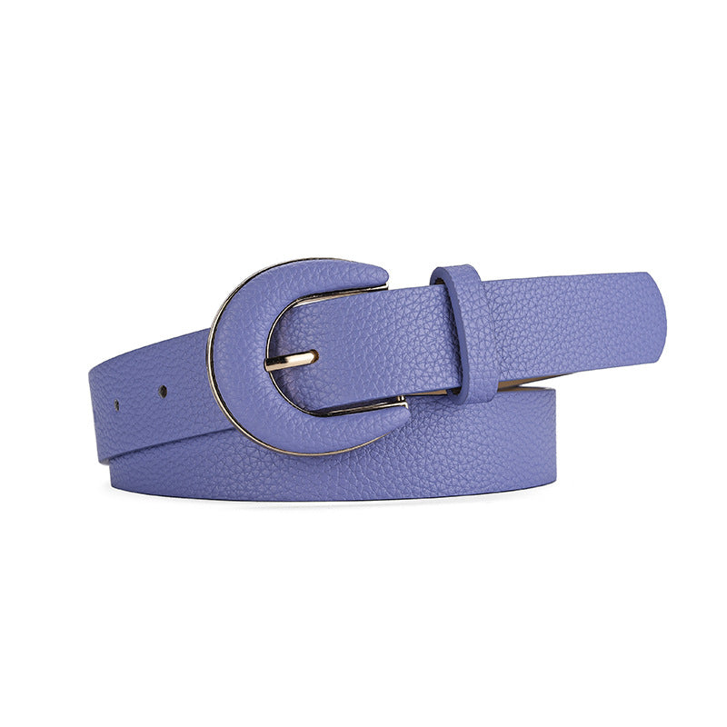 Women's Bag Buckle Lychee Pattern Simple Decorative Jeans Belts