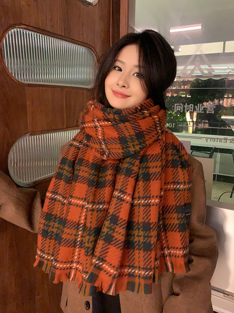 Plaid Female Winter Thickened Warm High-grade Scarfs