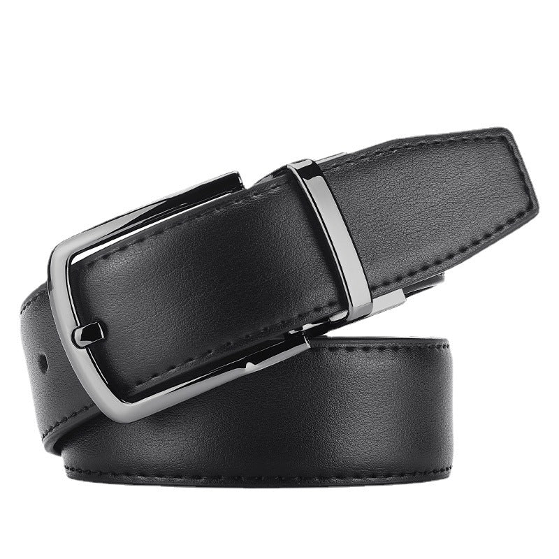 Men's Leather Business Pin Buckle Rotating Cowhide Black Belts