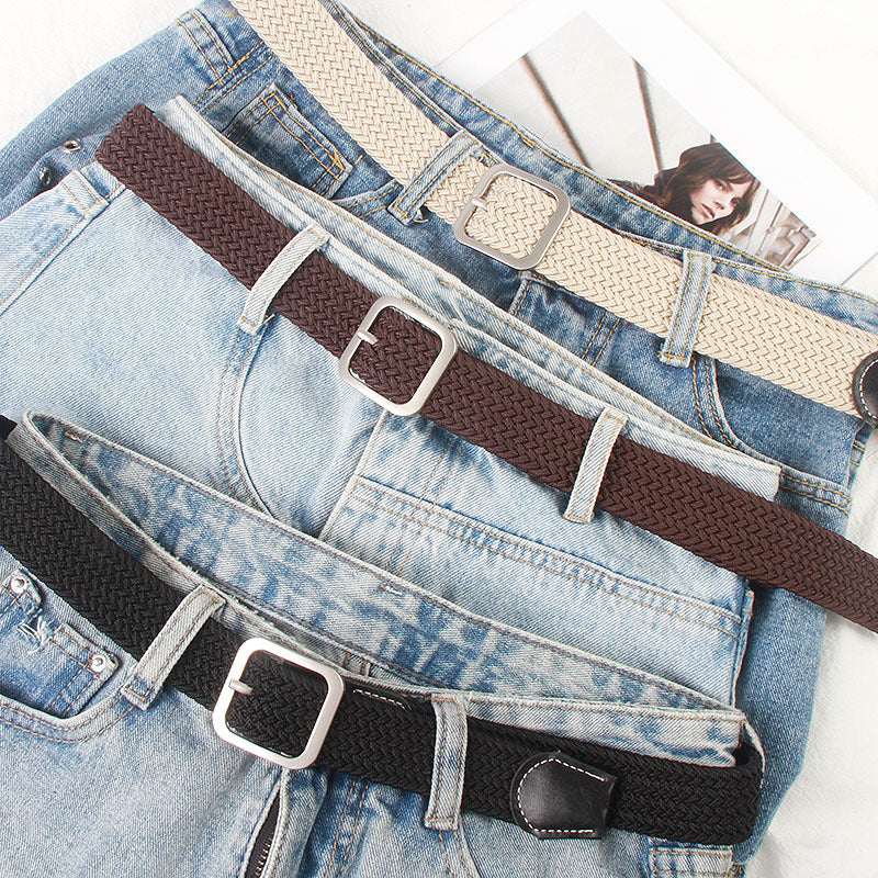 Women's & Men's Woven Elastic Pant Korean Casual Pin Belts