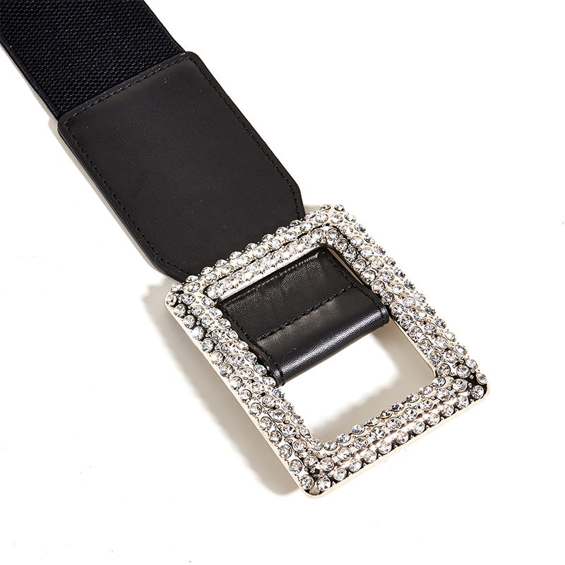 Women's Square Buckle Wide Decorative Coat Elastic Belts