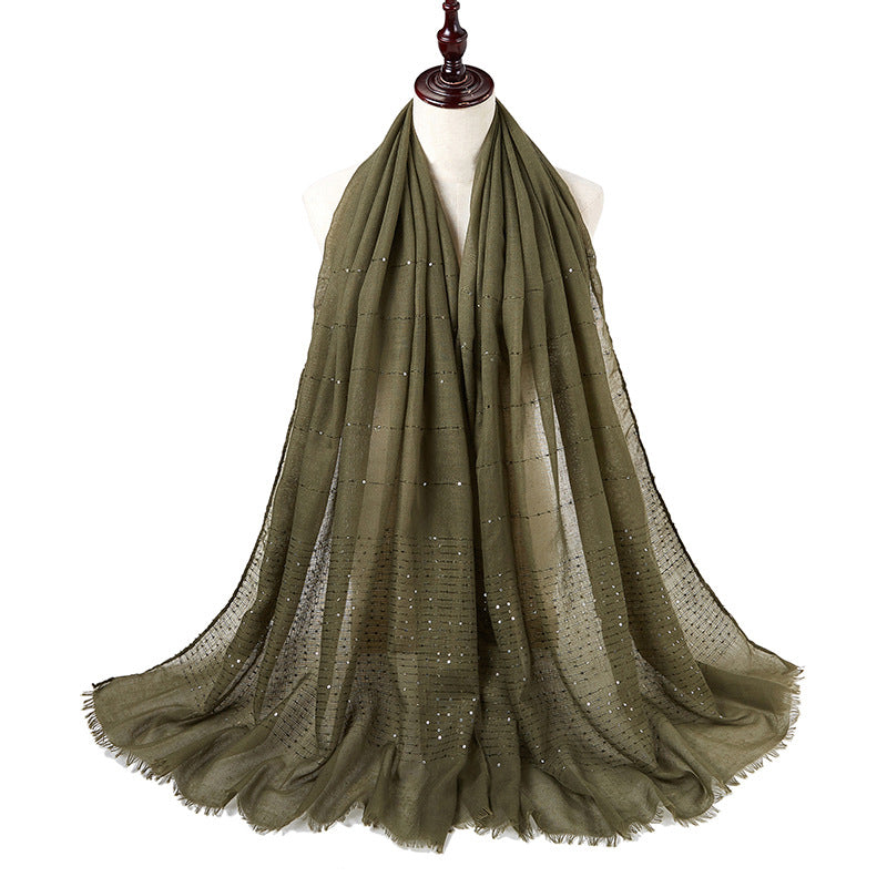 Cotton Linen Tassel Sequined Veil Malay Scarfs