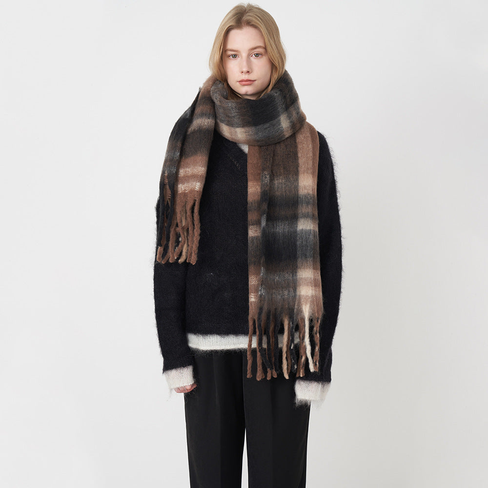 Women's Winter Soft Cashmere Plaid French Retro Scarfs