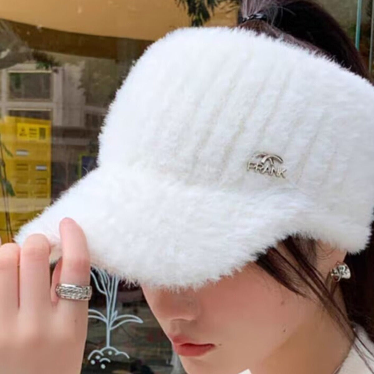 Women's Air Top Woolen Plain Face Ponytail Hats & Caps