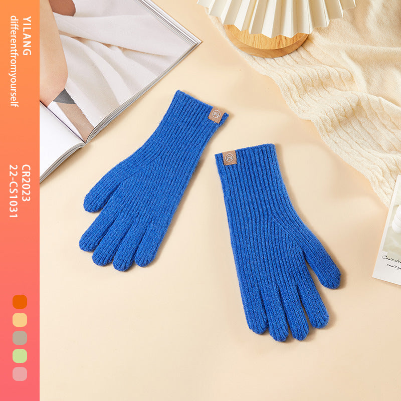 Women's Fleece-lined Thermal Knitting Touch Screen Gradient Color Korean Gloves