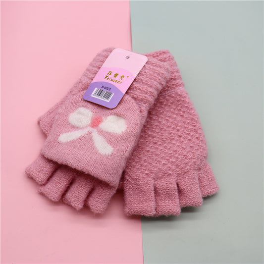 Women's Winter Cute Half Finger Flip Leakage Writing Knitting Gloves