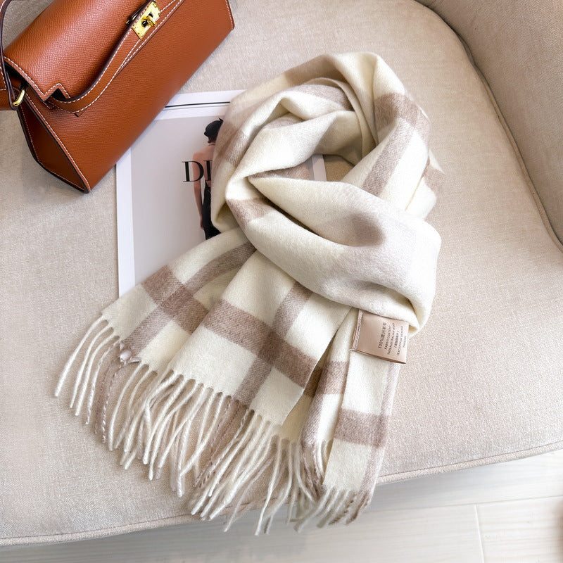 Women's Wool Woolen Plaid Winter Warm Scarfs