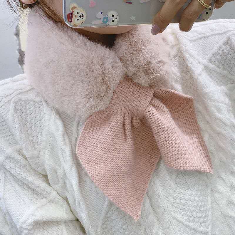 Women's Rex Rabbit Furry Korean Style Versatile Cross Small Dovetail Scarfs