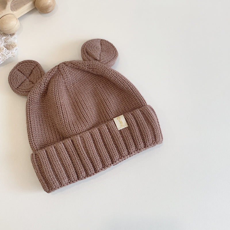 Style Solid Color Round Ears Woolen Kids' Headwear