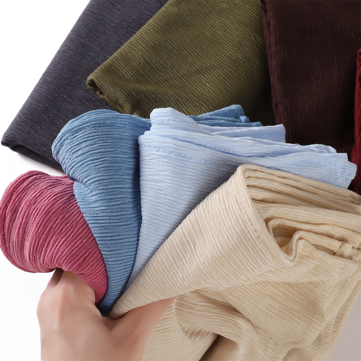 Women's Soft Solid Color Elastic Breathable Pleated Scarfs