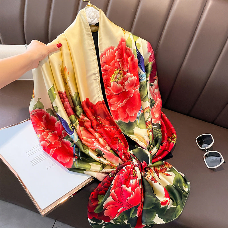 Women's Silk Outer Wear Artificial Fashion Flower Scarfs