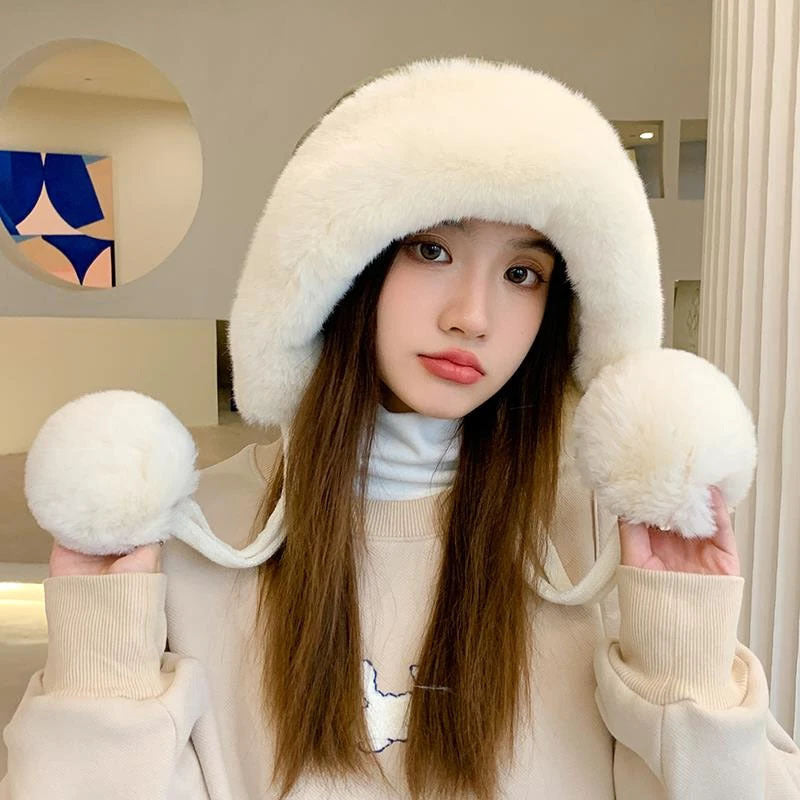 Women's Cute Fur Ball Earmuffs Hat Outdoor Cold Hats & Caps