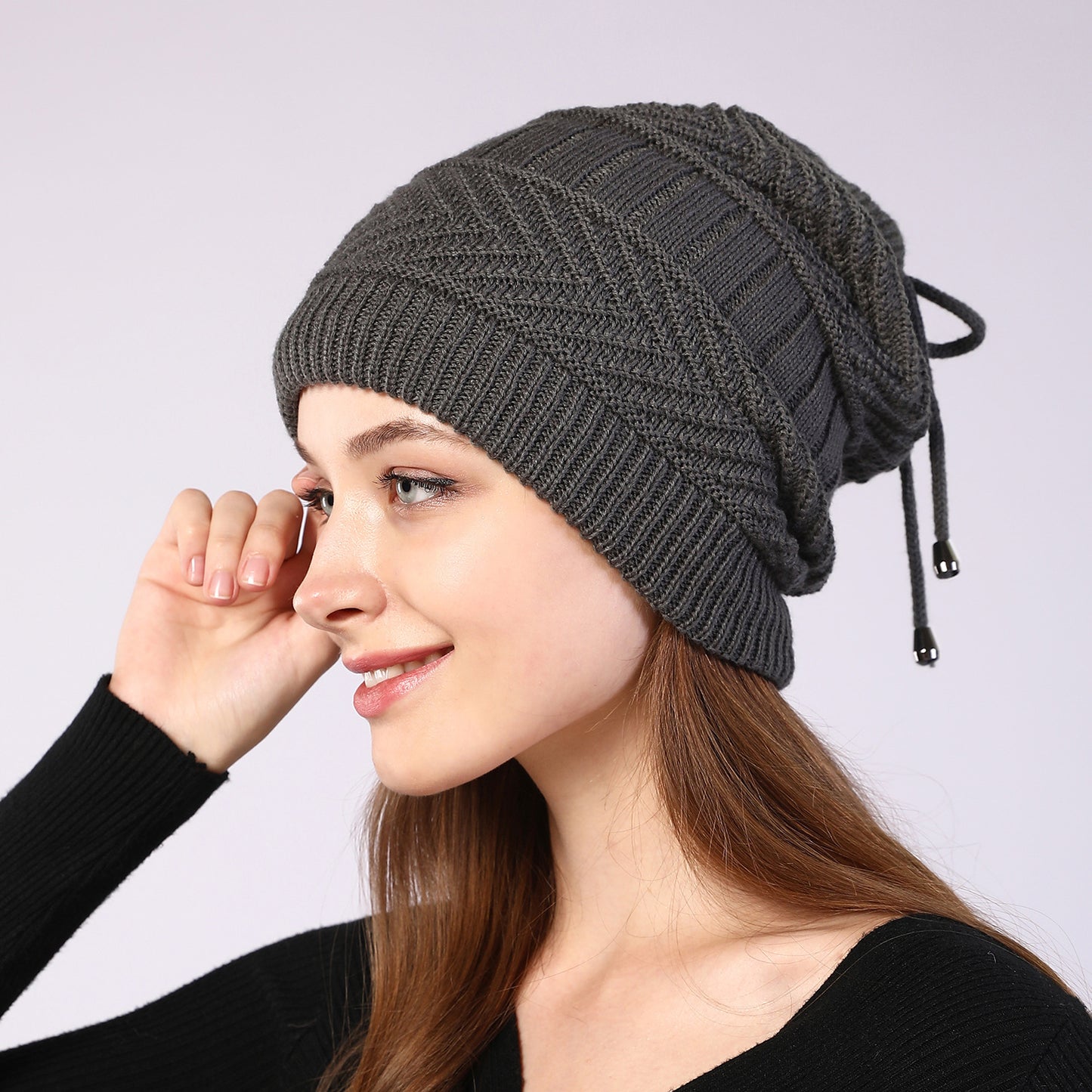 Women's 2 For Sleeve Fleece-lined Knitted Earflaps Pile Hats & Caps