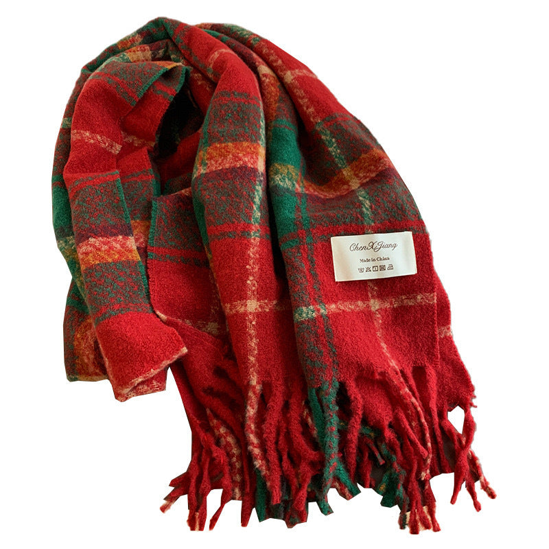 Women's Christmas Red Winter Plaid High-grade Shawl Scarfs