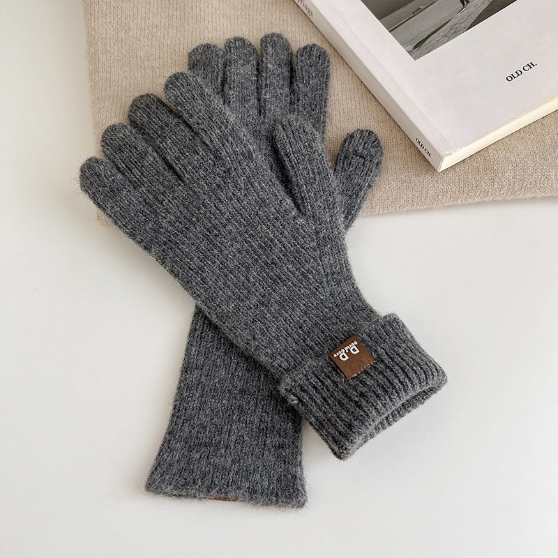 Women's Solid Color Long Thickened Warm Finger Gloves