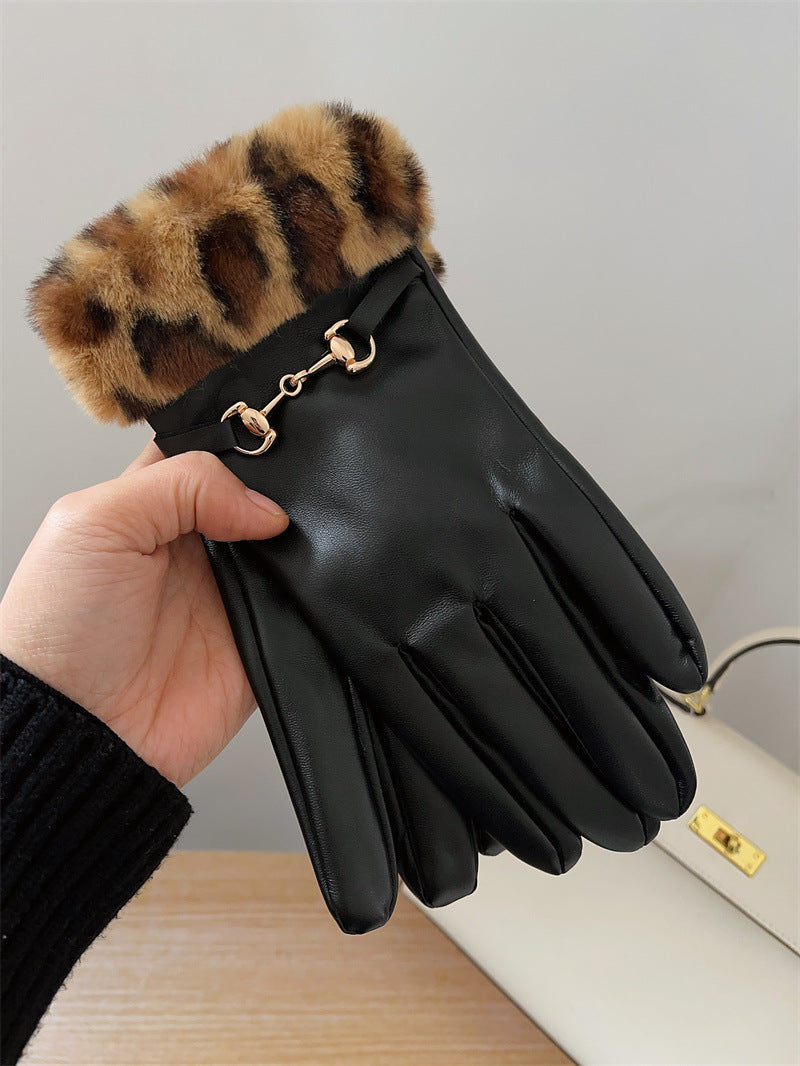 Women's Mouth Fleece-lined Outdoor Windproof Riding Touch Gloves