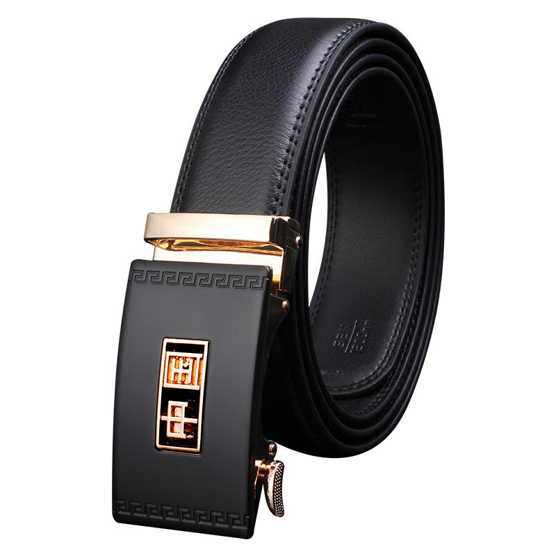 Men's Pattern Cowhide Leather Comfort Click Waist Belts