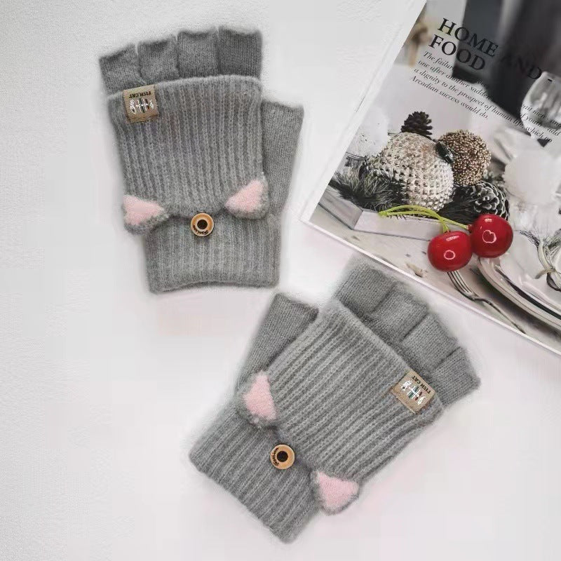 Women's & Men's Winter Warm Cute Cartoon Plush Half Gloves