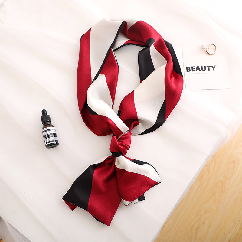 Women's Narrow Strip Small Silk Western Style Fashion Scarfs