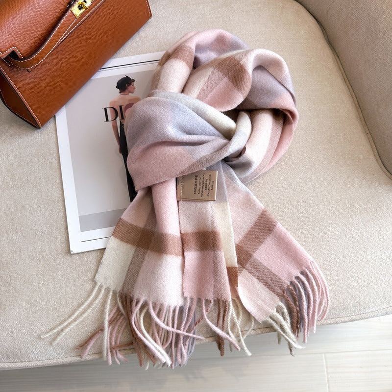 Women's Wool Woolen Plaid Winter Warm Scarfs