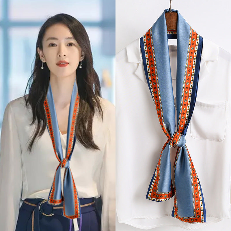 Women's Narrow Strip Small Silk Western Style Fashion Scarfs