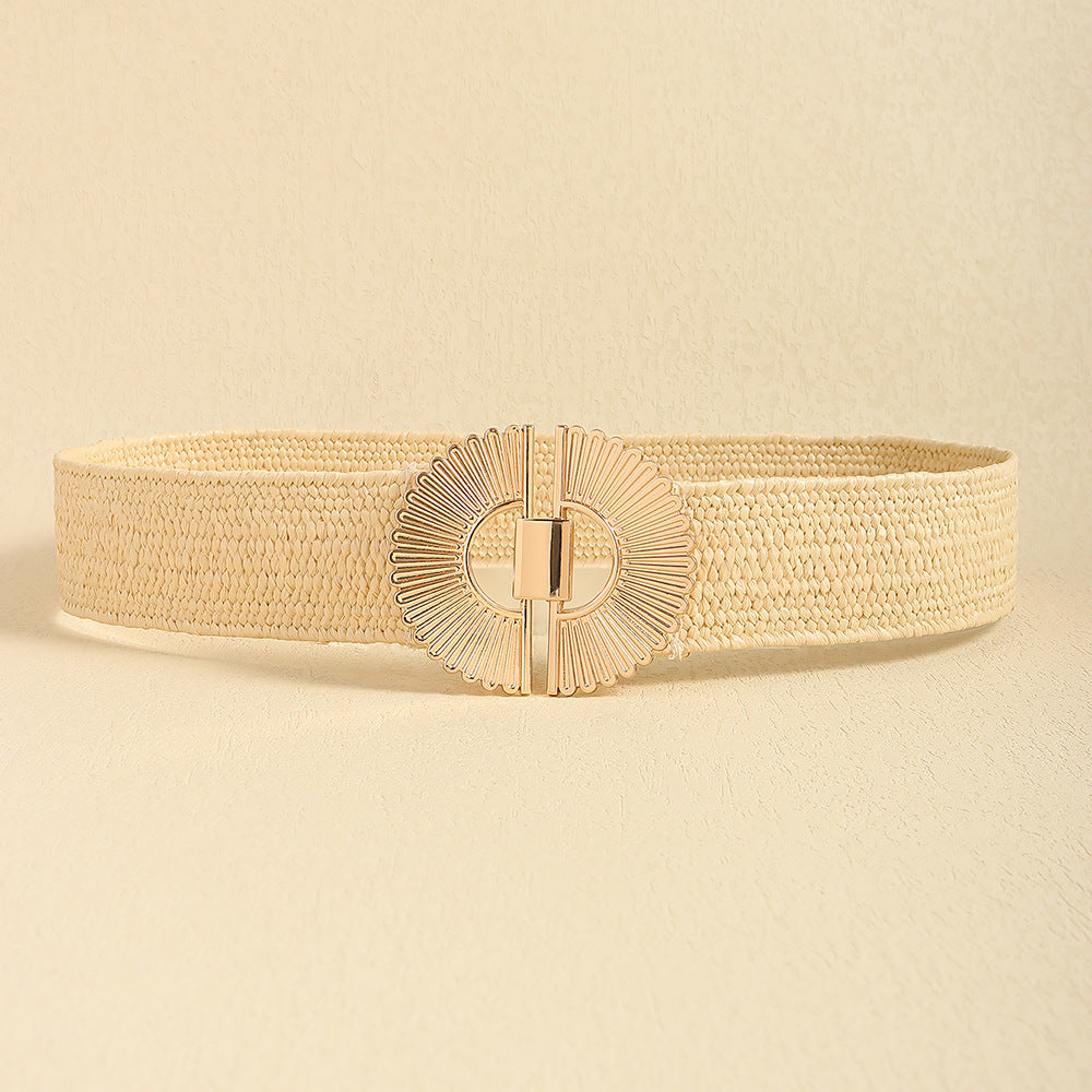 Women's Seal Personality Alloy Buckle Grass Beige Belts