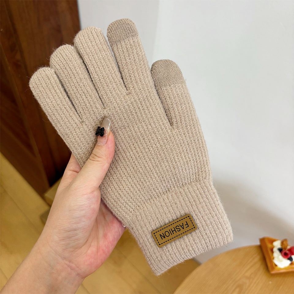 Women's Knitted Knitting Wool Winter Cold Protection Thickening Fleece-lined Candy Gloves