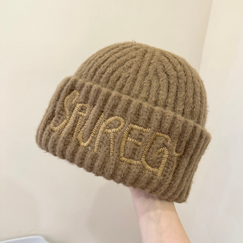 Embroidery Woolen Small Knitted Hat Pullover Keep Hats & Caps