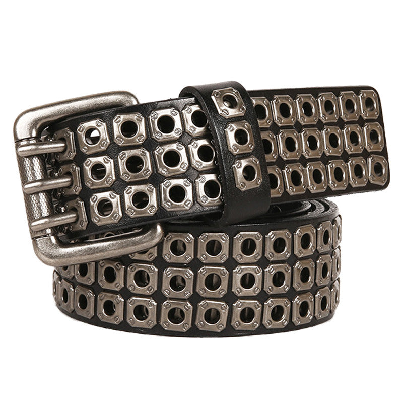 Women's & Men's Punk Eyelet Rivets First Layer Cowhide Belts