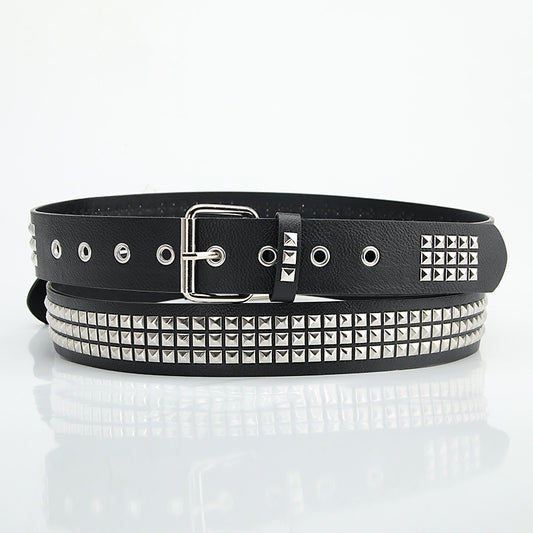 Women's & Men's Fashionable Retro Square Bead Pyramid Punk Belts