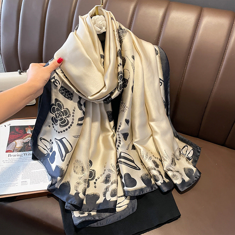 Women's Silk Outer Wear Artificial Fashion Flower Scarfs