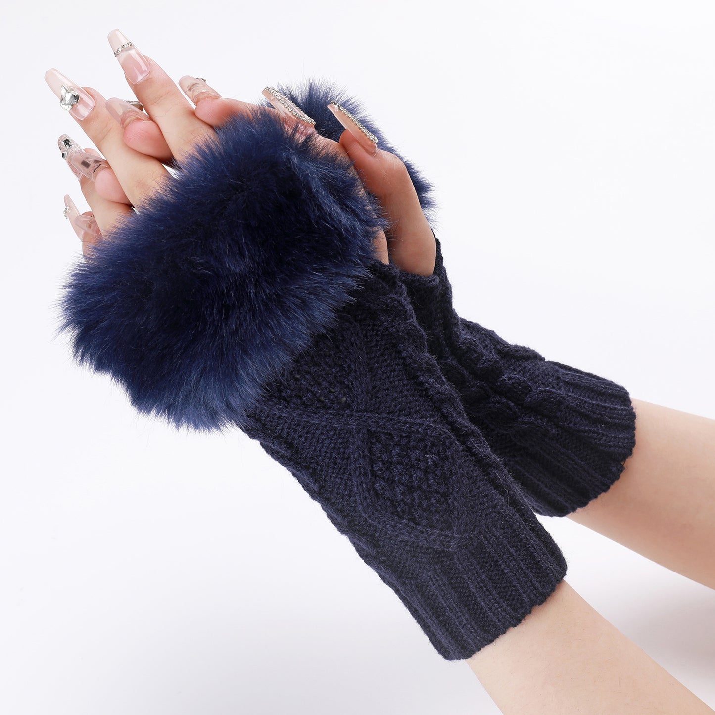 Women's Woolen Oversleeve Knitted Warm Open Finger Gloves