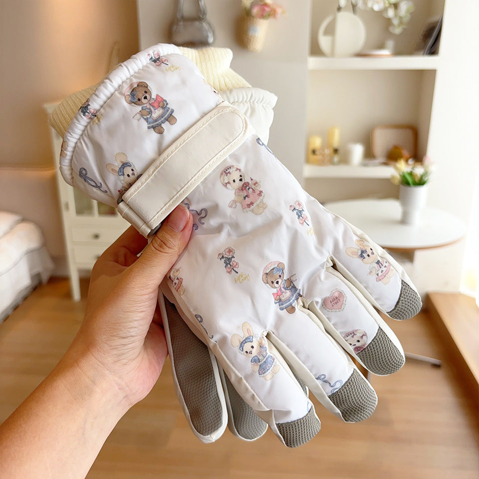 Bear Printed Outdoor Ski Winter Warm Gloves