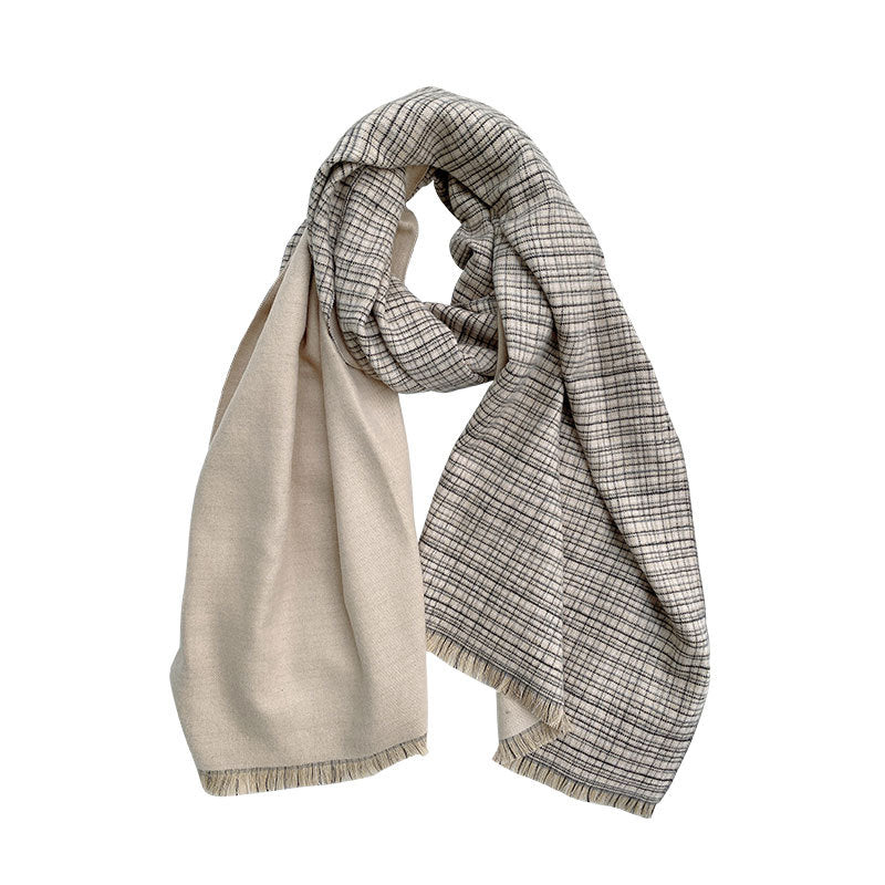 Women's & Men's Plaid Winter Versatile Simple Beige Couple Short Scarfs