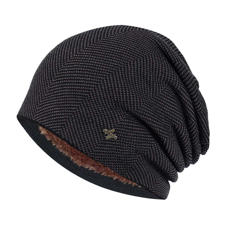 Men's Woolen Plus Fluff Knitted Hat Striped Hats & Caps