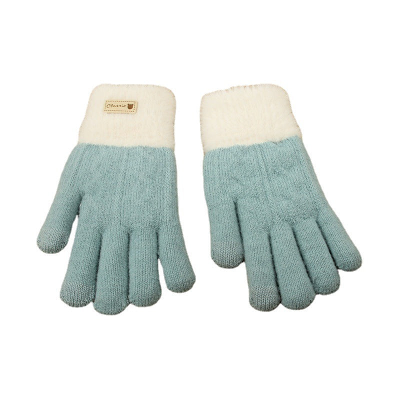 Women's Knitted Knitting Wool Winter Warm Thickened Fleece Touch Gloves