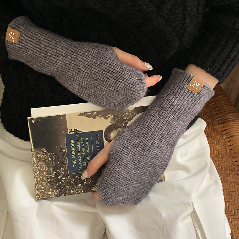 Women's Thickened Half Finger Wool Knitted Fingerless Gloves